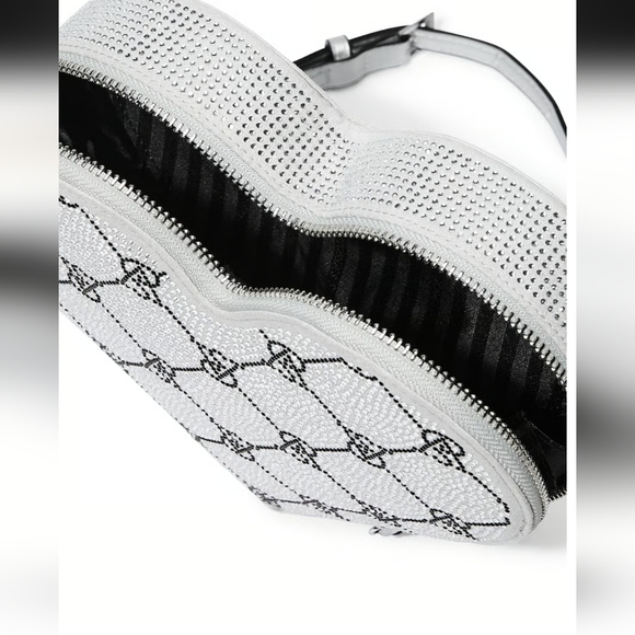 Victoria's Secret Crossbody Bag Silver Heart Shaped Full Bling Signature NWT - Picture 4 of 4
